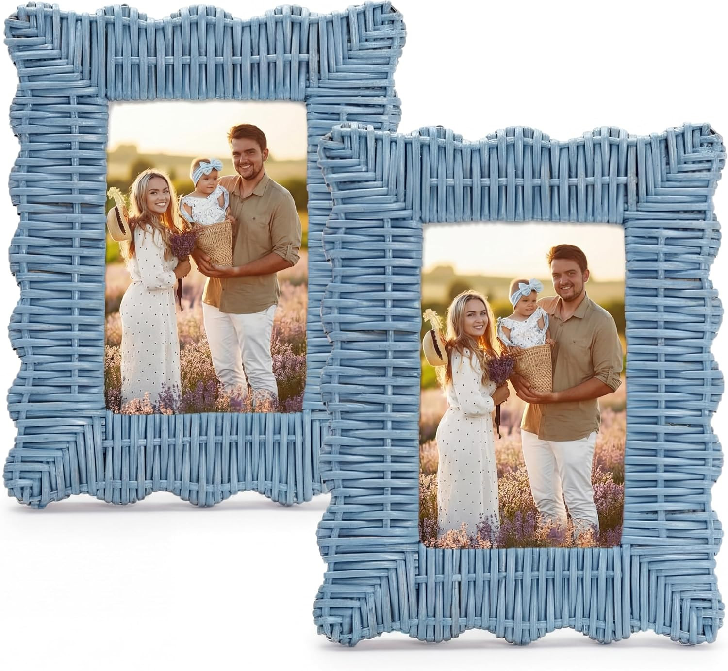 Novabright Set of 2 Handmade Blue Rattan Picture Frames 4'' x 6'' Wavy Edge Boho Photo Frame for ... | Amazon (US)