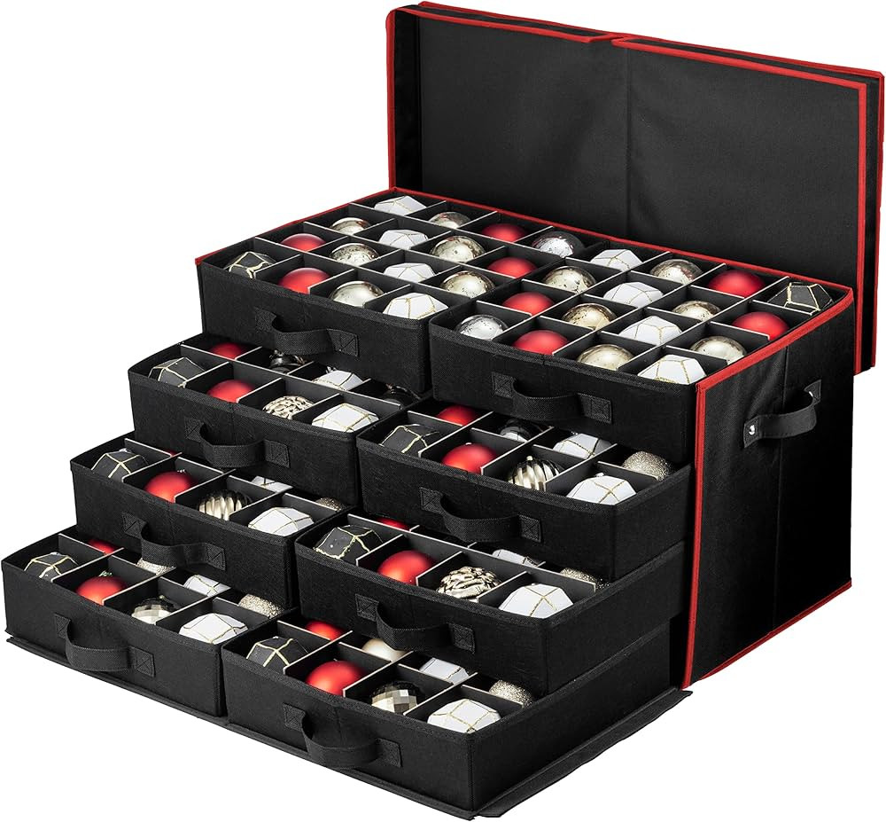 Zober Premium Large Christmas Ornament storage Box, with Side Open, Drawer Style Trays - 3" Compa... | Amazon (US)