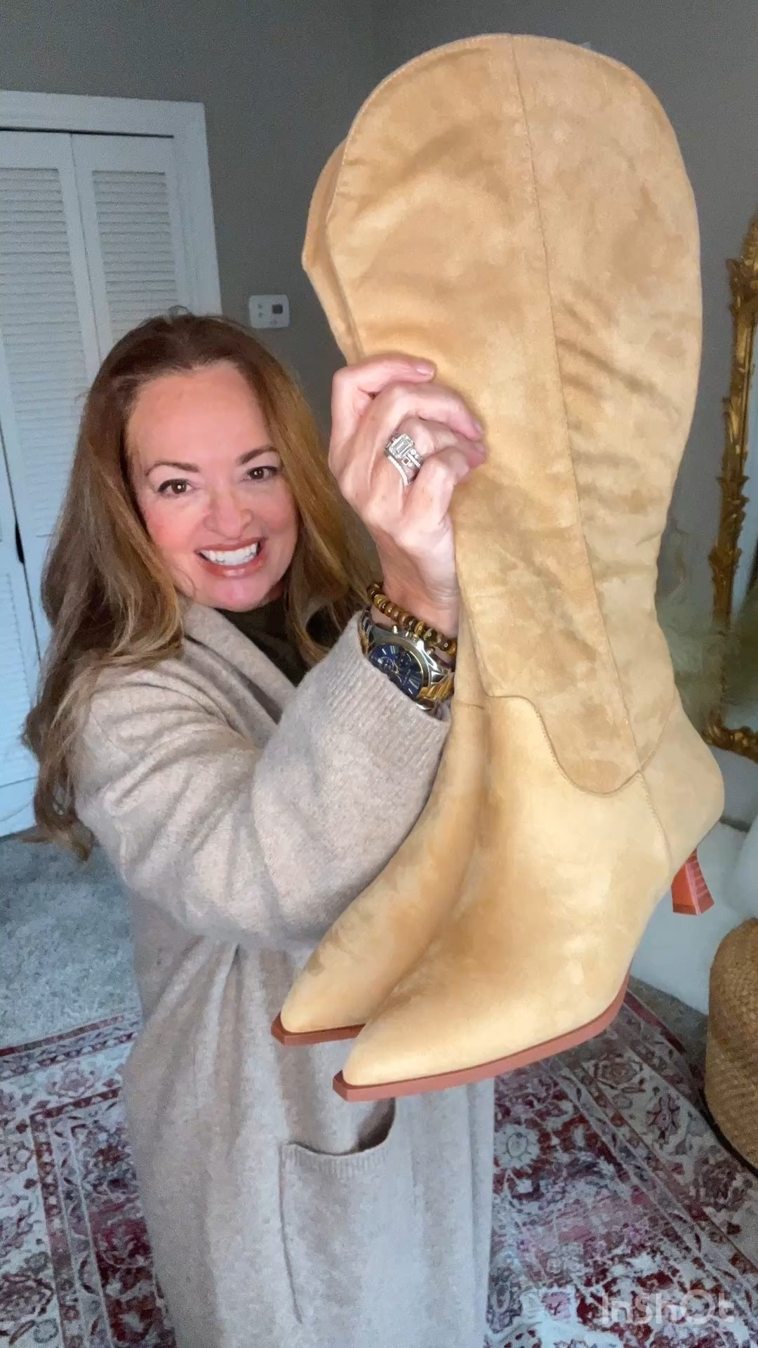 Suede tall boots with a wooden architecture heel. Very flattering to your kegs with the v vamp. 

#LTKdayinmylife #LTKgrwm #LTKmorningroutine