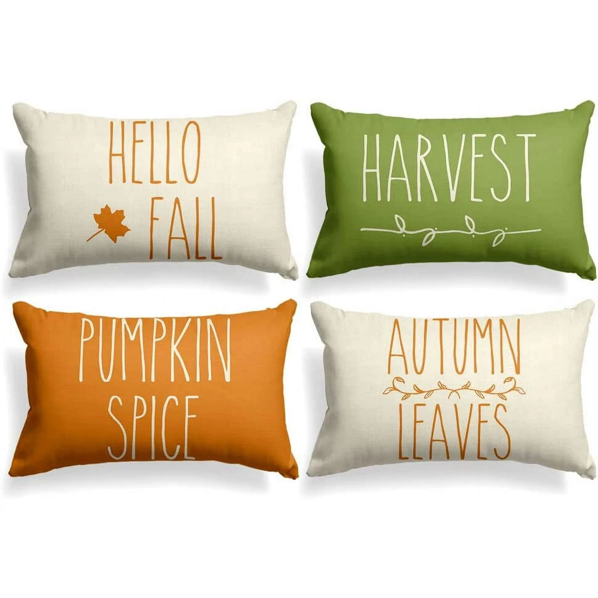 Hello Fall Harvest Pumpkin Spice Thanksgiving Throw Pillow Covers  18 x 18 Inch Autumn Leaves Sea... | Walmart (US)