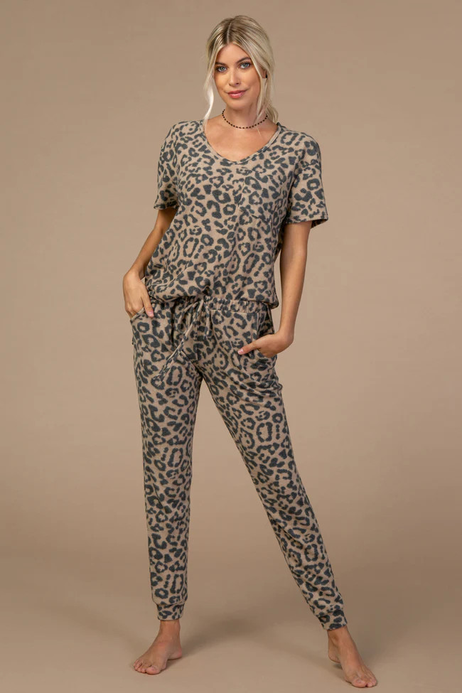 PinkBlush Camel Leopard Pocket Front Maternity Pajama Set | PinkBlush Maternity