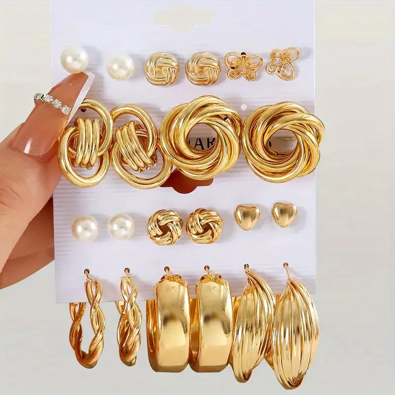 21 Pcs Golden Earrings Set - Zinc Alloy Jewelry For Women Different Shapes For Daily Wear Birthda... | Temu Affiliate Program