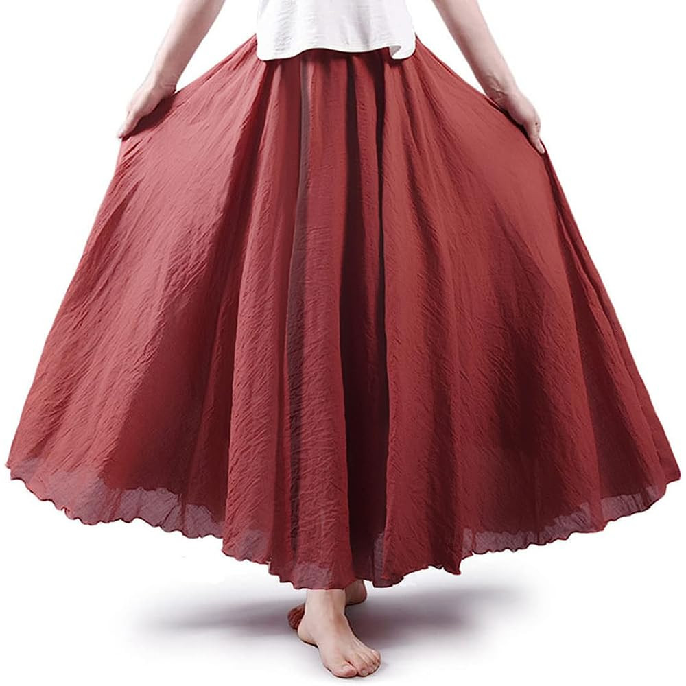 ASHER FASHION Women's Bohemian Style Elastic Waist Band Cotton Linen Long Maxi Skirt Dress | Amazon (US)