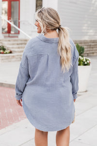 Let Me Adore You Blue Button Front Gauze Blouse | Pink Lily