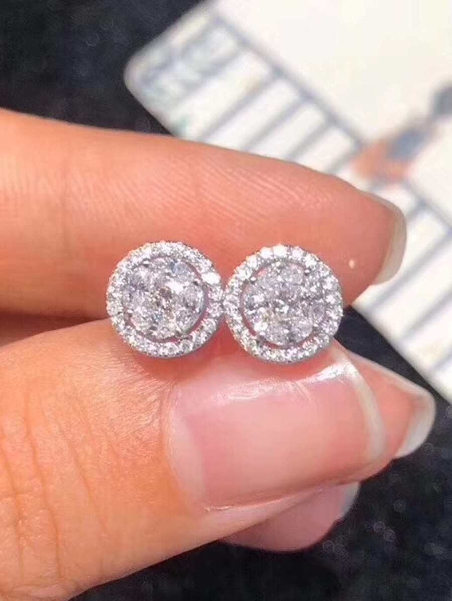 1 Pair Fashion Cubic Zirconia Stud Earrings, Women's Wedding Engagement Anniversary Jewelry Valen... | SHEIN