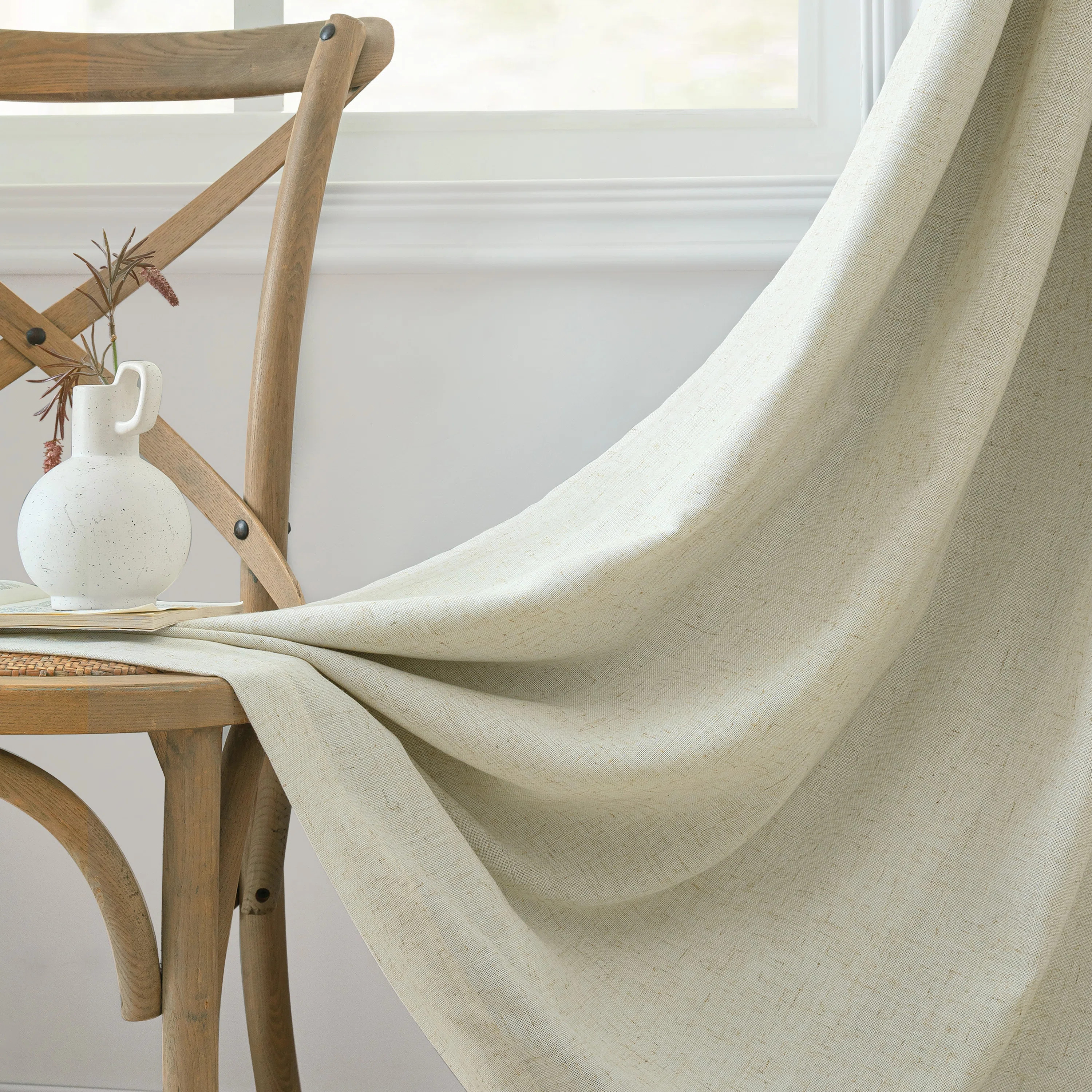 Pinch Pleat 100% Blackout Natural Linen Curtains 2 Layers Farmhouse Thermal Insulated 2 Panels (S... | Wayfair North America