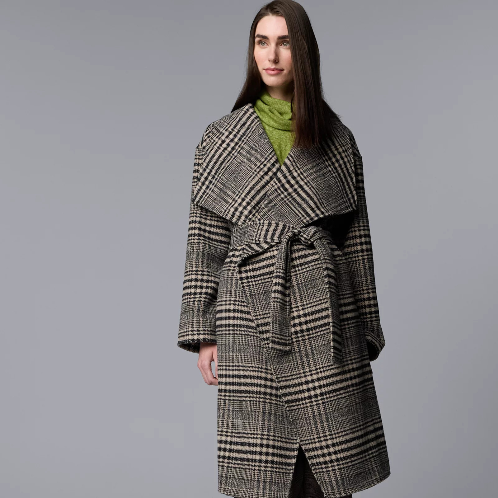 Women's Simply Vera Vera Wang Drape Collar Overcoat, Size: Large, Neutral Black Woven Pl | Kohl's