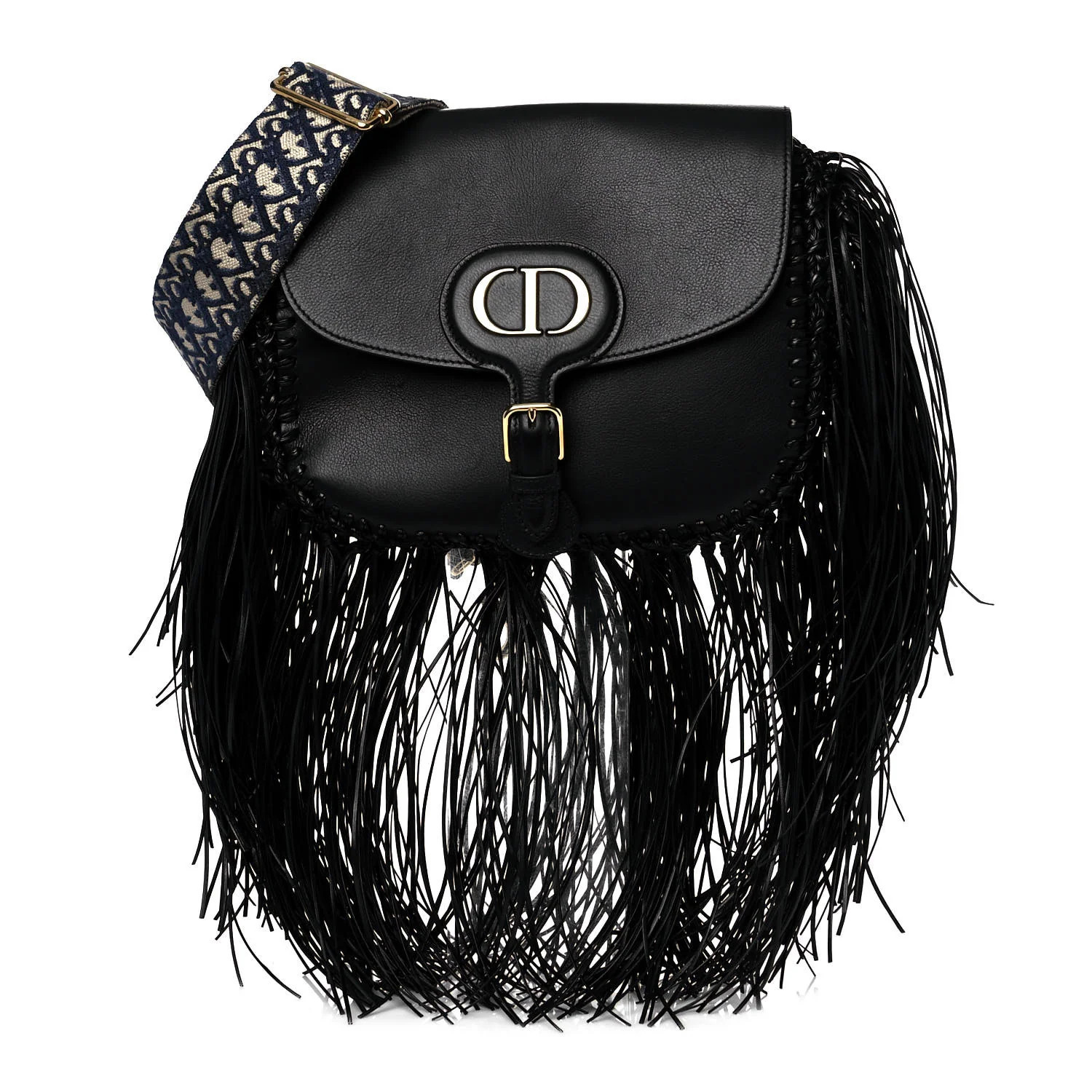 Christian Dior Grained Calfskin Large Fringe Bobby Flap Black 999602 | FASHIONPHILE (US)