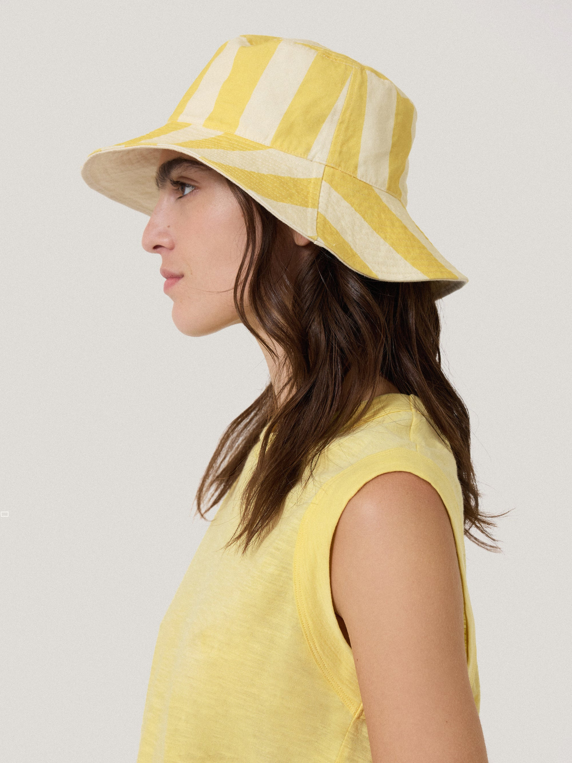 Reversible Cotton Stripe Bucket Hat | Yellow | Jigsaw (UK)