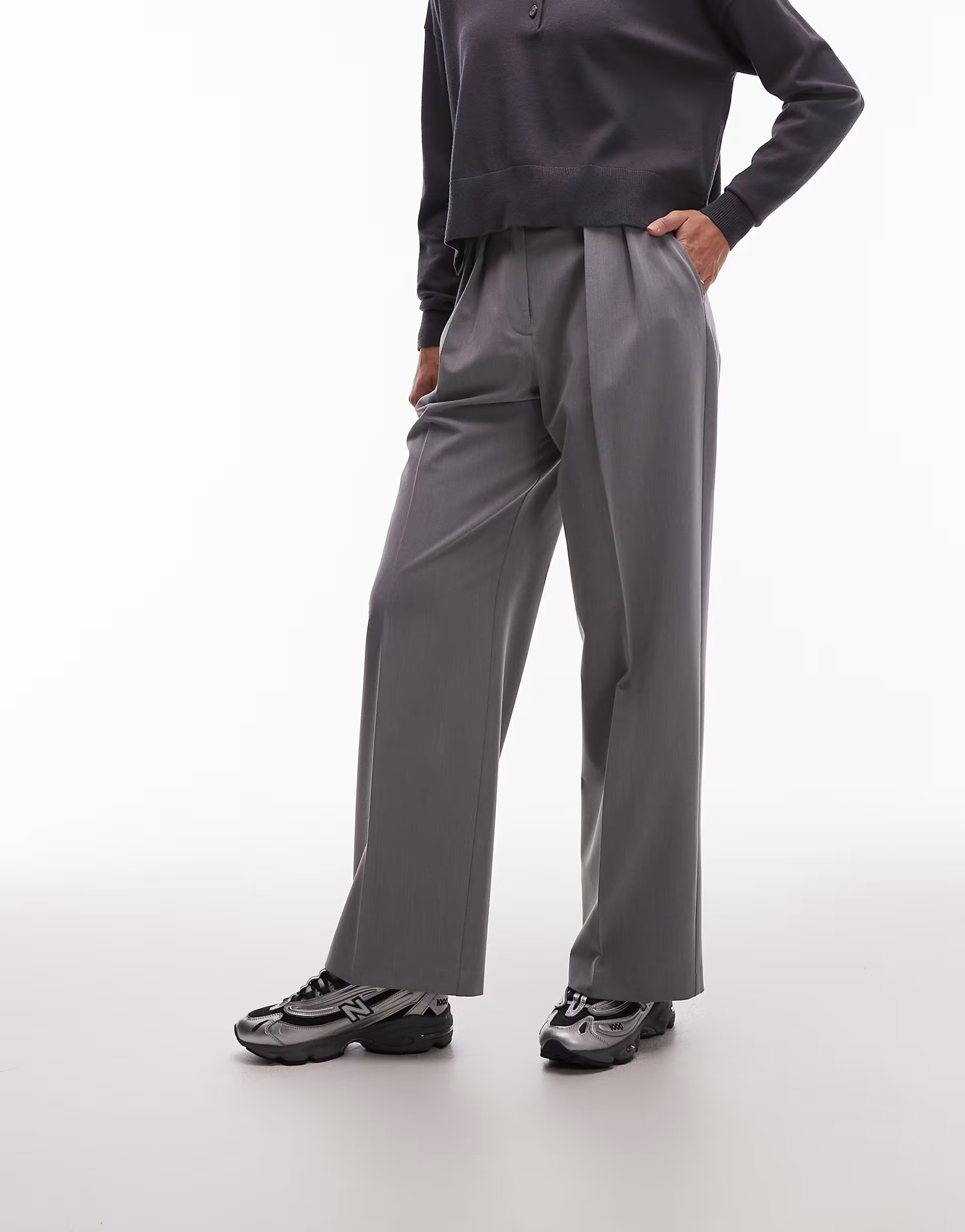 ASOS DESIGN tailored wide leg pants with pleat detail in gray | ASOS (Global)