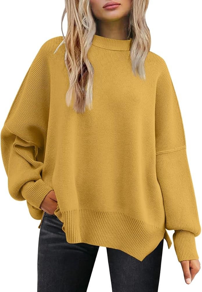 LILLUSORY Women's Oversized Batwing Sweaters 2026 Fall Outfits Trendy Crewneck Knit Side Slit Fas... | Amazon (US)