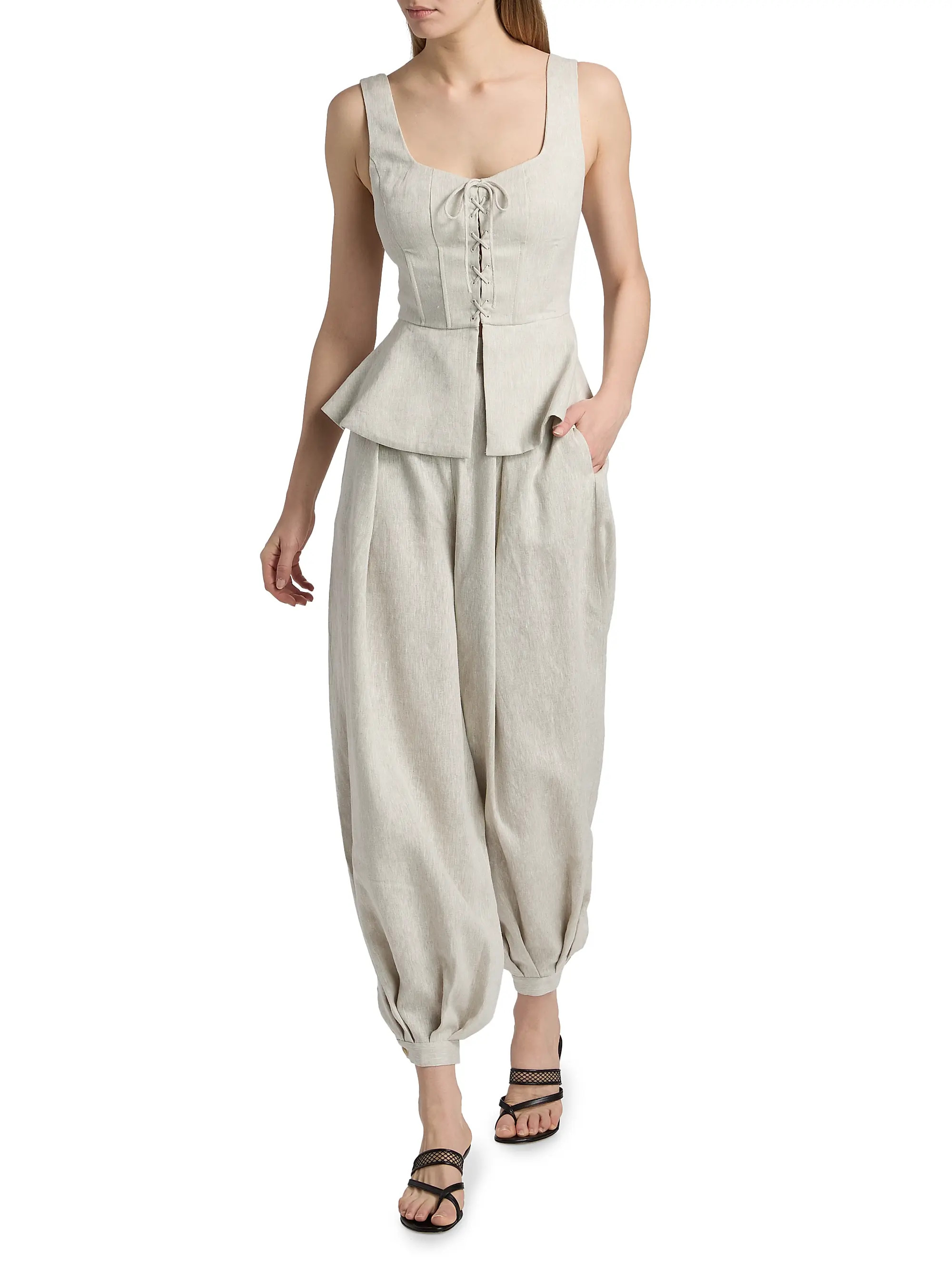 Catalan Linen Peplum Top | Saks Fifth Avenue