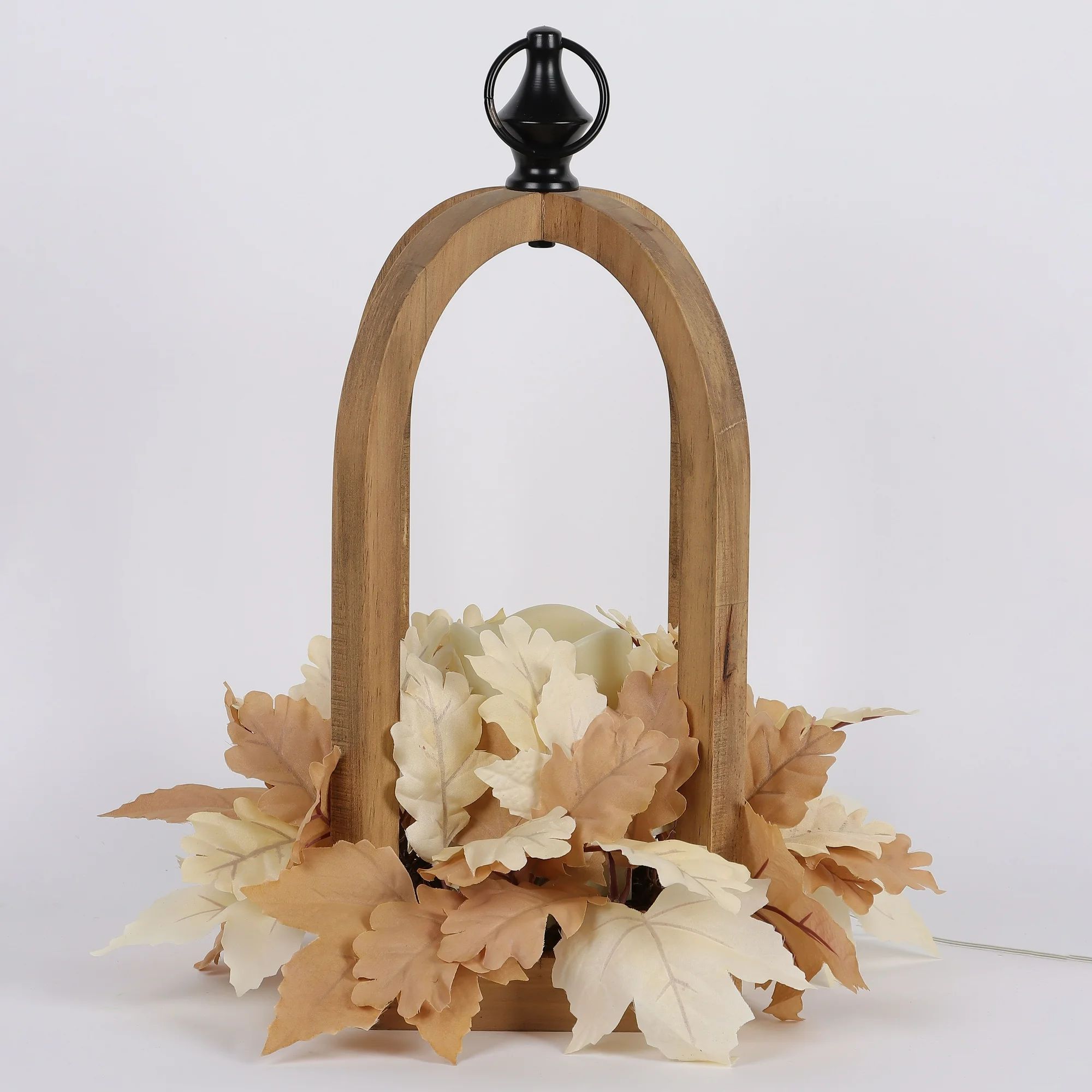 Harvest Wood Lantern with Cream Leaves & Flameless Candle Indoor Decor, 15.5", by Way To Celebrat... | Walmart (US)