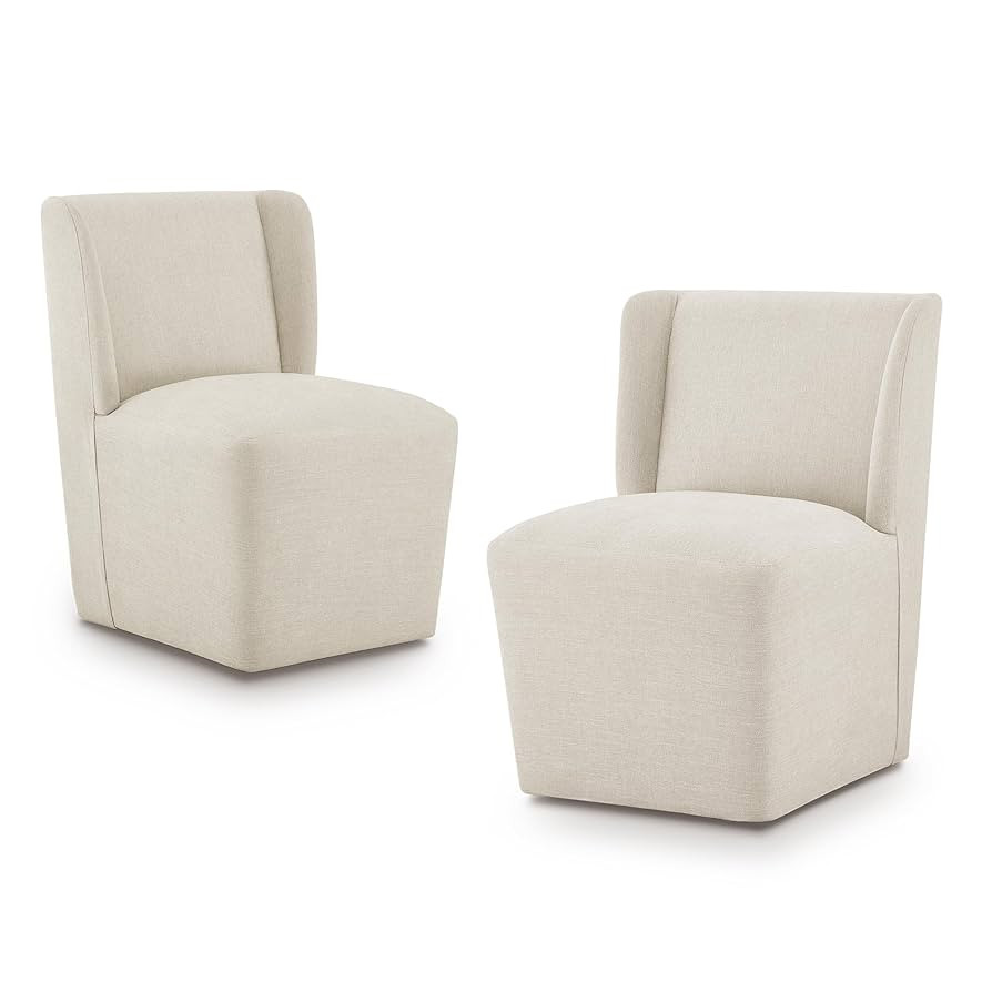 Upholstered Dining Chair with Casters Wingback Modern Side Armless Deskchair with Rollers for Din... | Amazon (US)