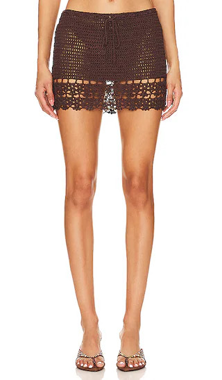 Elliana Crochet Mini Skirt in Brown | Revolve Clothing (Global)
