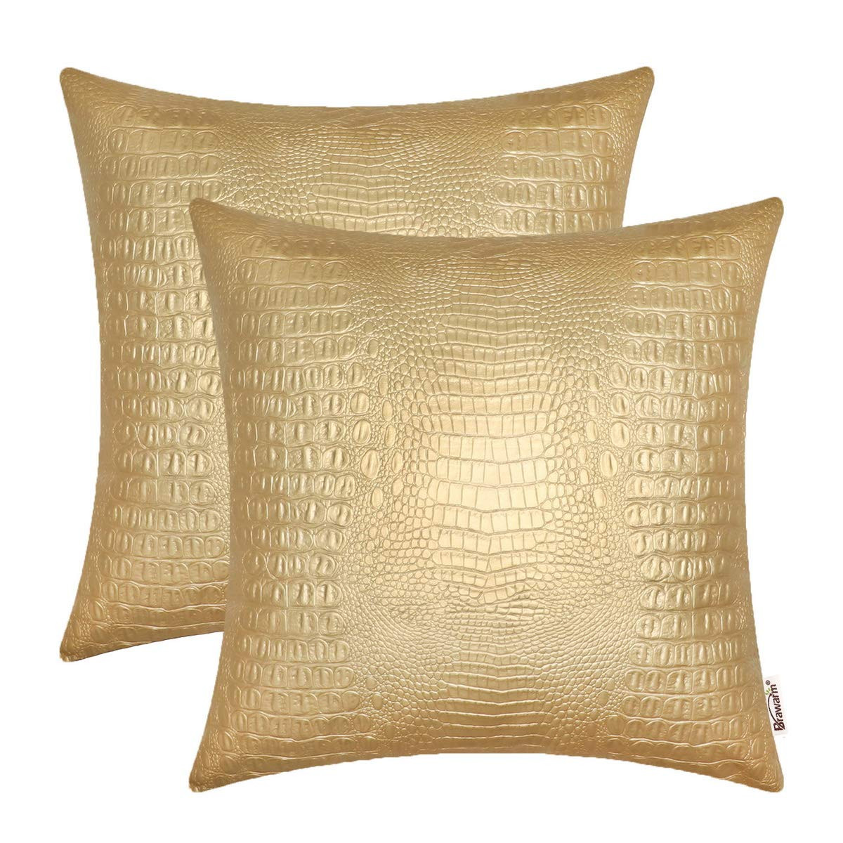BRAWARM Faux Leather Pillow Covers 20 X 20 Inches, Gold Leather Pillow Covers Pack of 2, Crocodil... | Amazon (US)