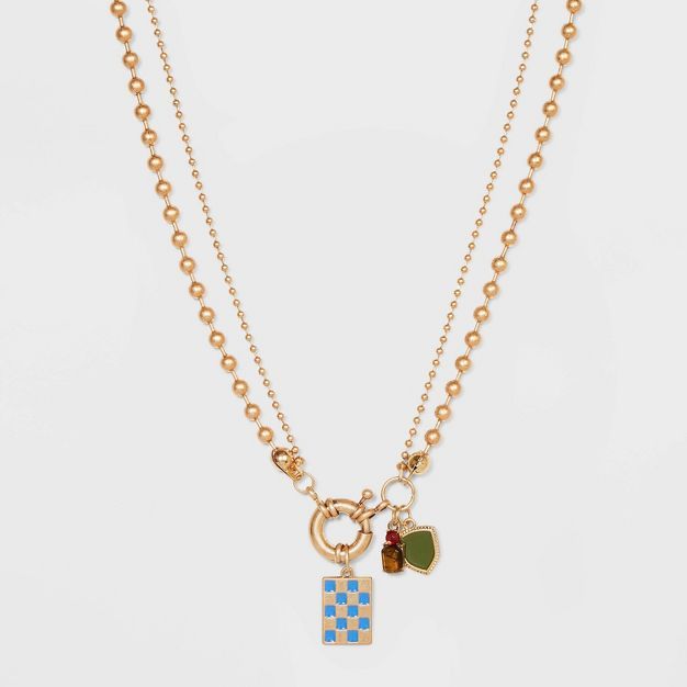 Semi-Precious Tiger's Eye with Checkerboard Chain Necklace - Universal Thread™ Gold | Target