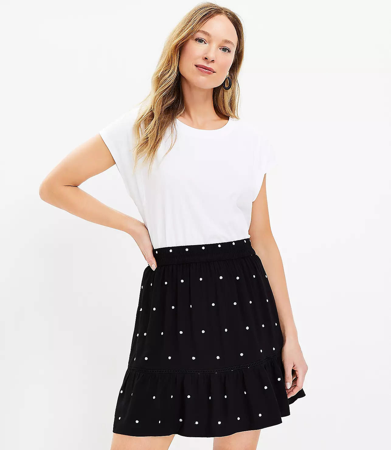 Dot Embroidered Flounce Skirt | LOFT