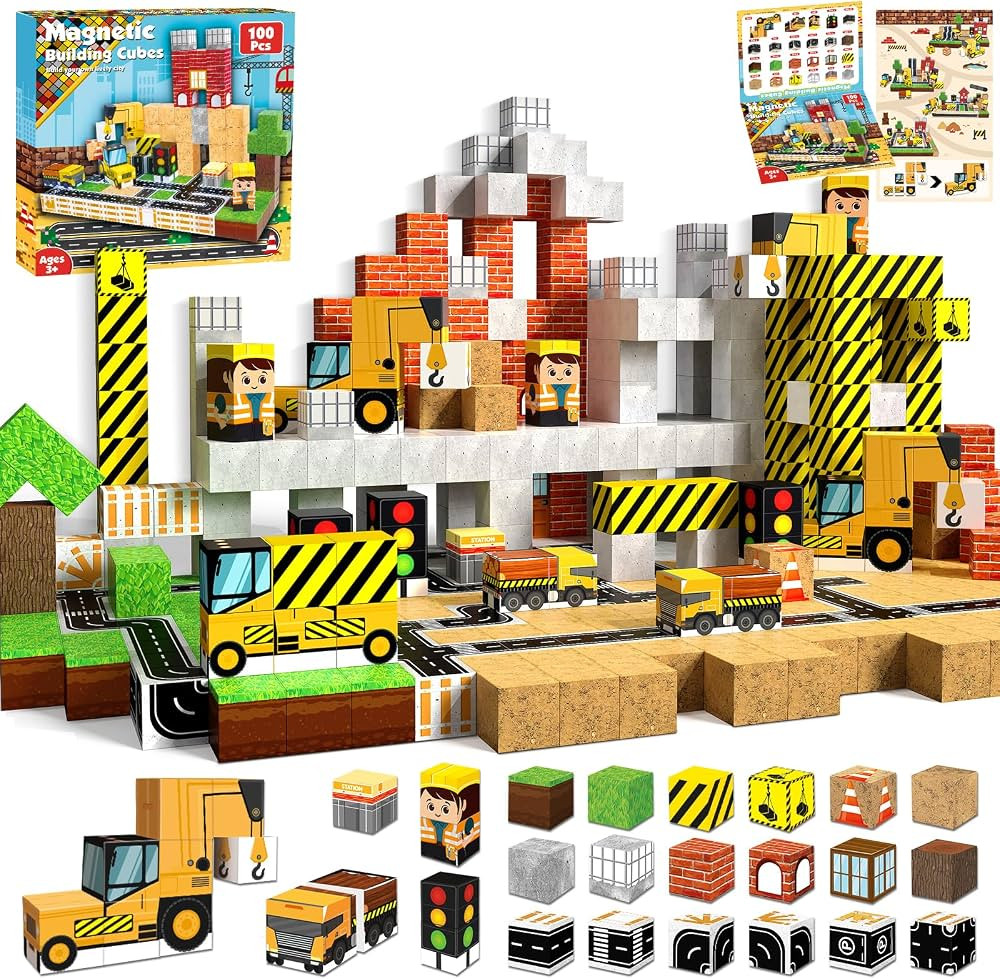 Magnetic Blocks-100PCS Magnetic Building Blocks, Magnetic Blocks Road with Car STEM Toddler Kids ... | Amazon (US)