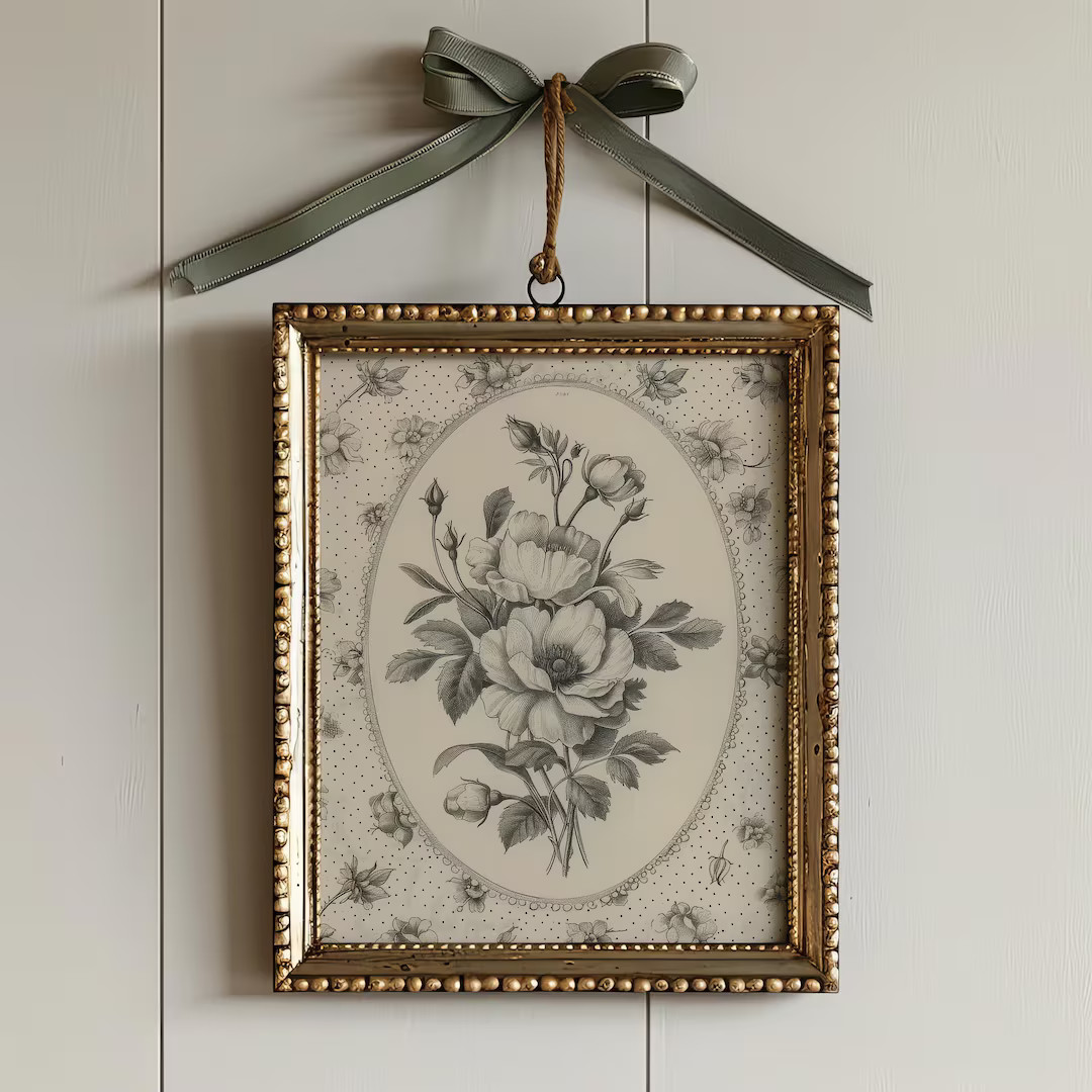 Botanical Nursery PRINTABLE Art, Floral Cottage Nursery Art, Girls Room Decor Rose Sketch Digital... | Etsy (US)