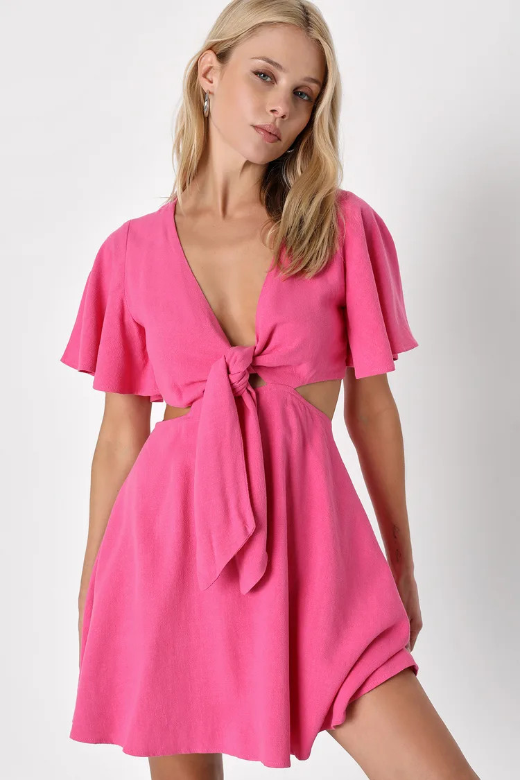 Perfect Day Pink Cutout Tie-Front Mini Dress | Lulus (US)