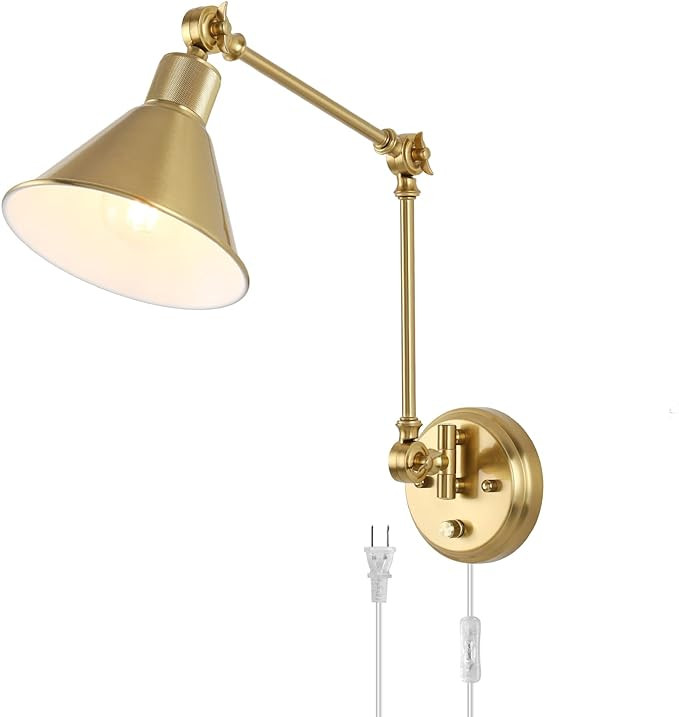 TRLIFE Wall Sconce Plug in, Brushed Brass Dimmable Wall Sconce Swing Arm Wall Lights Plug in Wall... | Amazon (CA)