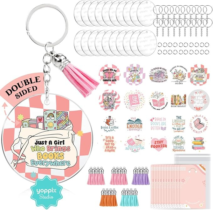 140 PCS Acrylic Keychain Blank Set, Book Double-Sided UV DTF Stickers Acrylic Keychain Making Kit... | Amazon (US)