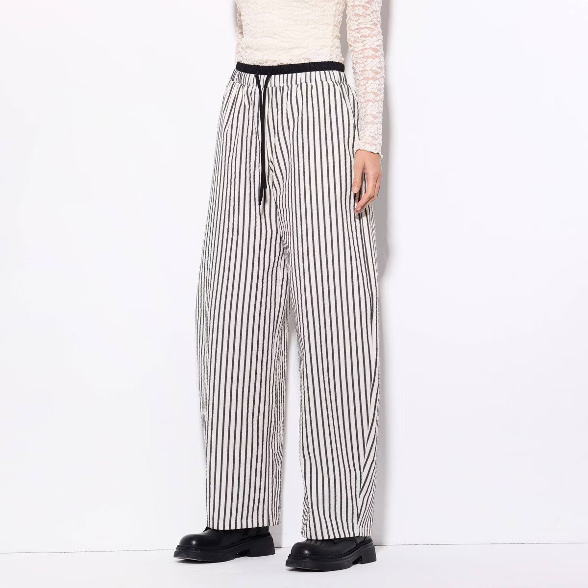 Women's Double Waist Wide Leg Pants - Wild Fable™ White/Black Striped | Target