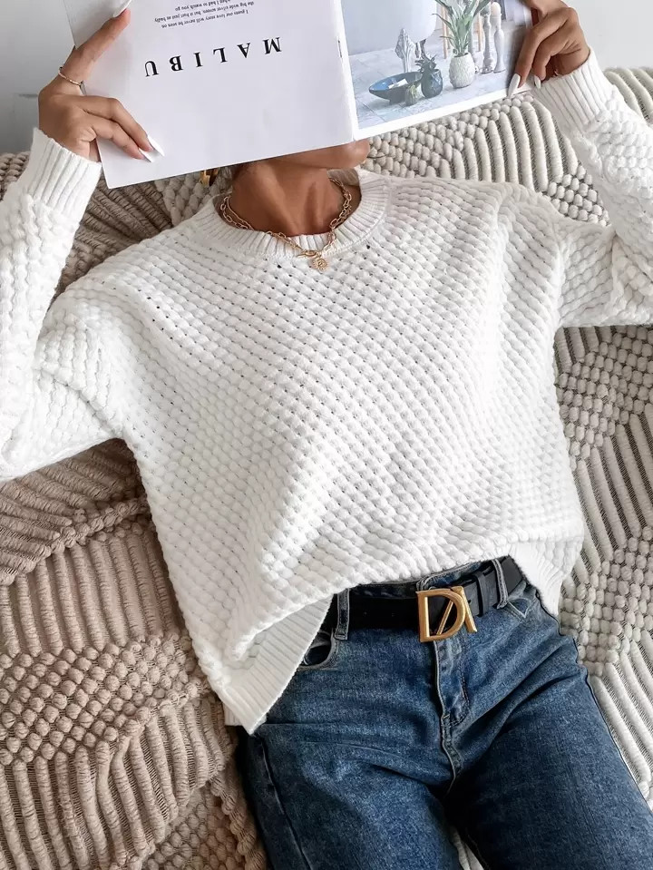 SHEIN Frenchy Solid Drop Shoulder Round Neck Sweater | SHEIN