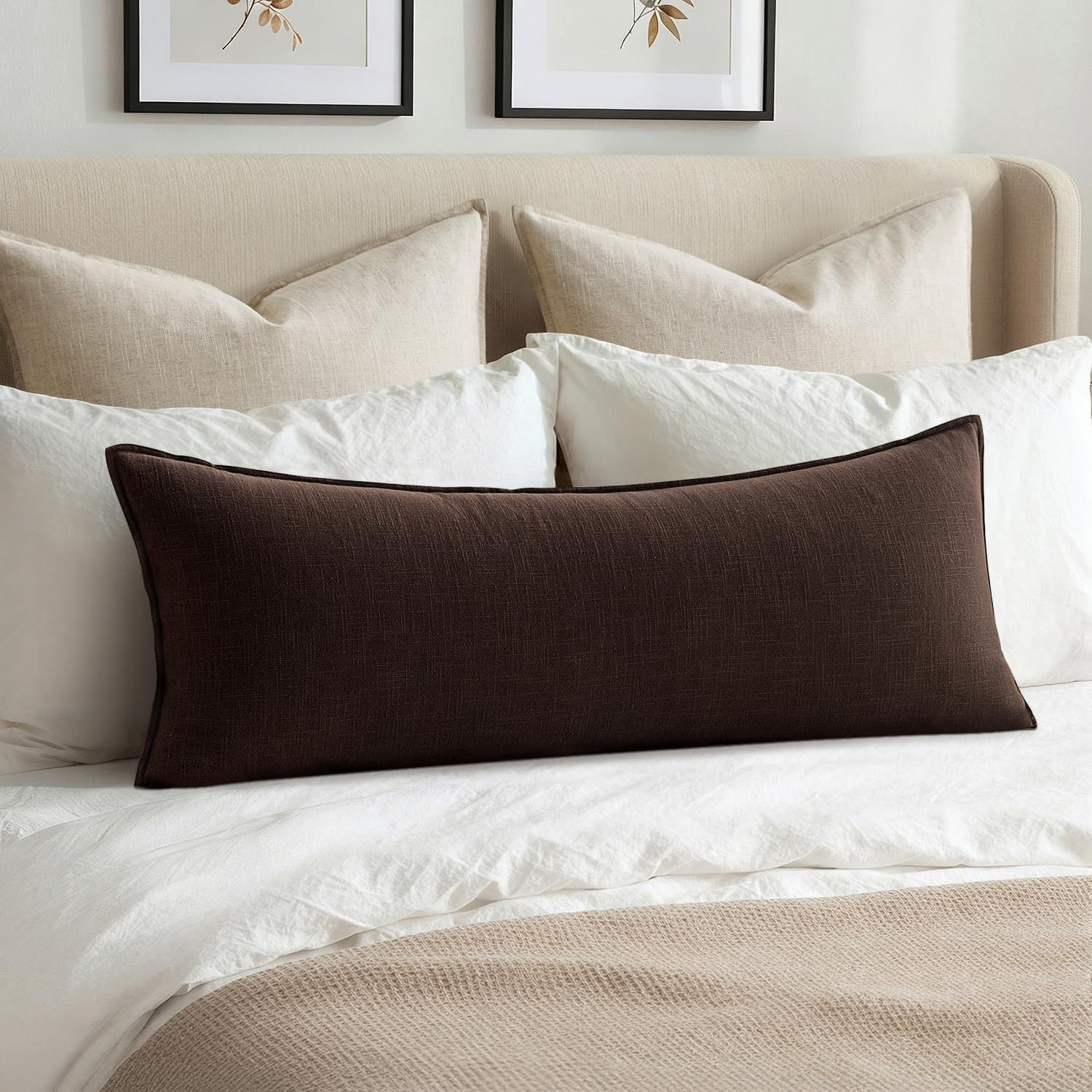 MIULEE Decorative Linen Lumbar Pillow Cover 14x36 Inch Dark Brown | Amazon (US)