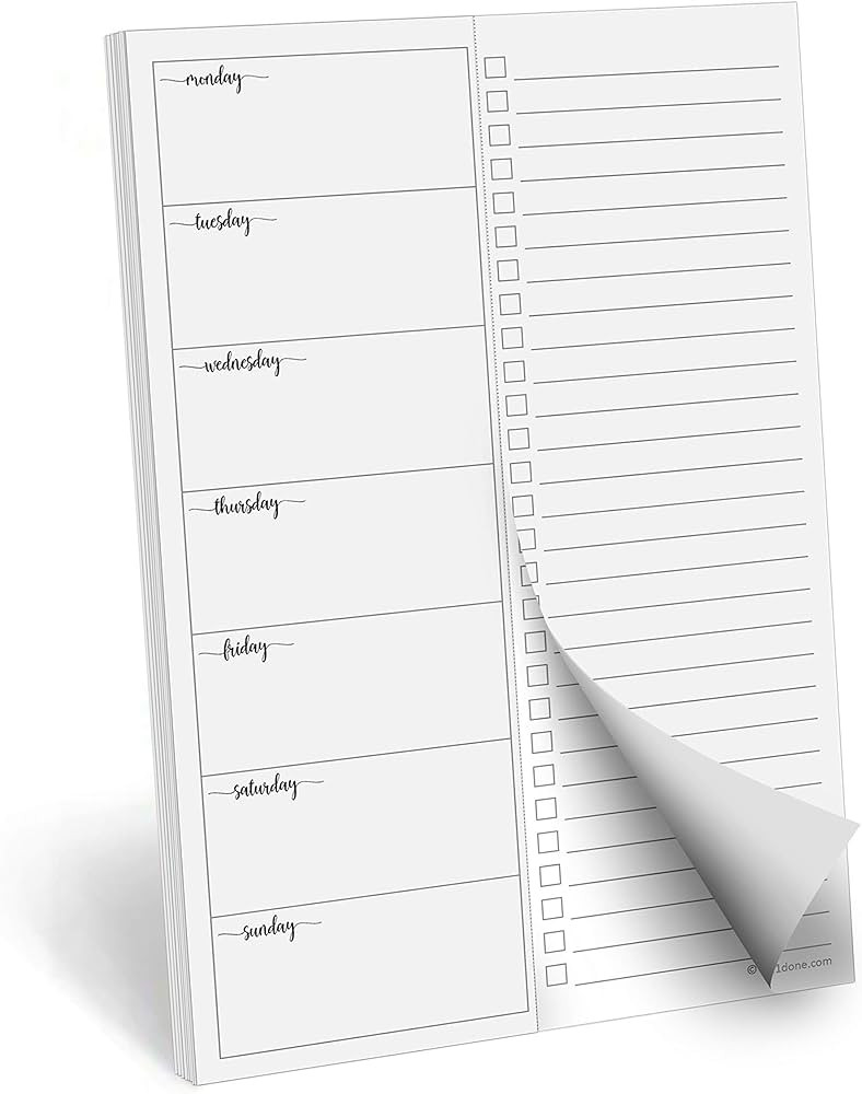 321Done Weekly Plan with Checklist Notepad – 50 Sheets (5.5” x 8.5”) Small – Made in USA ... | Amazon (US)