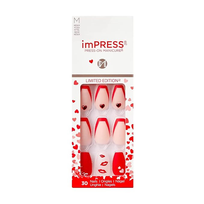 Kiss Impress Favorite One Press on Nails Valentine's Day, Chrome,Red, 30 Count (Pack of 1) | Amazon (US)