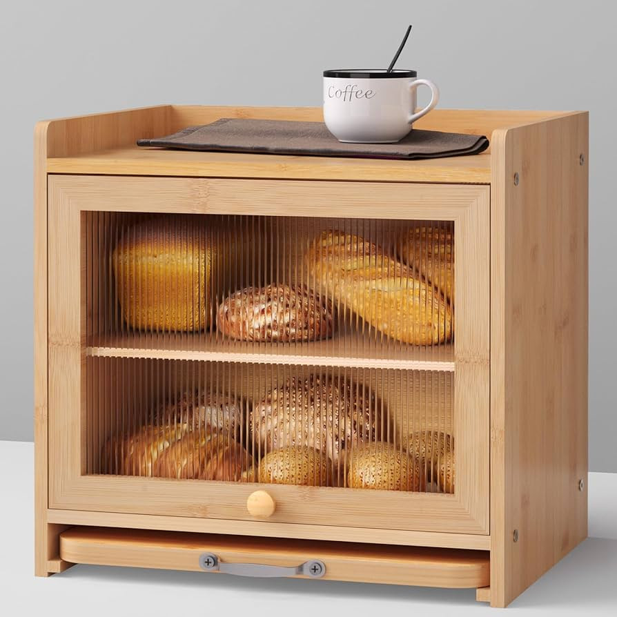 Bamboo Bread Box for Kitchen Countertop, Double Layer Kitchen Counter Organizers and Storage for ... | Amazon (US)
