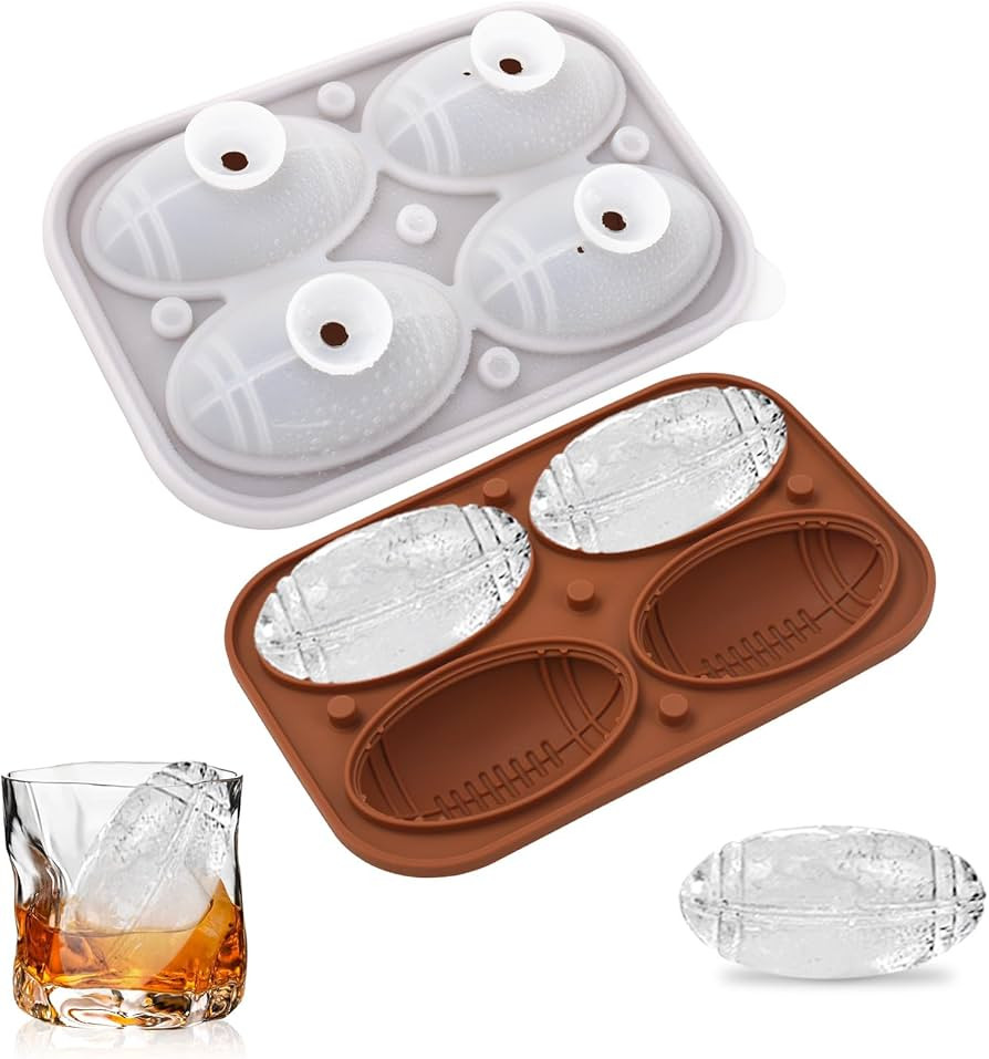 Football ice cube mold,2.5 INCH,4 ices,Silicone Ice Cube Tray with Lid,Sphere ice mold&Football i... | Amazon (US)