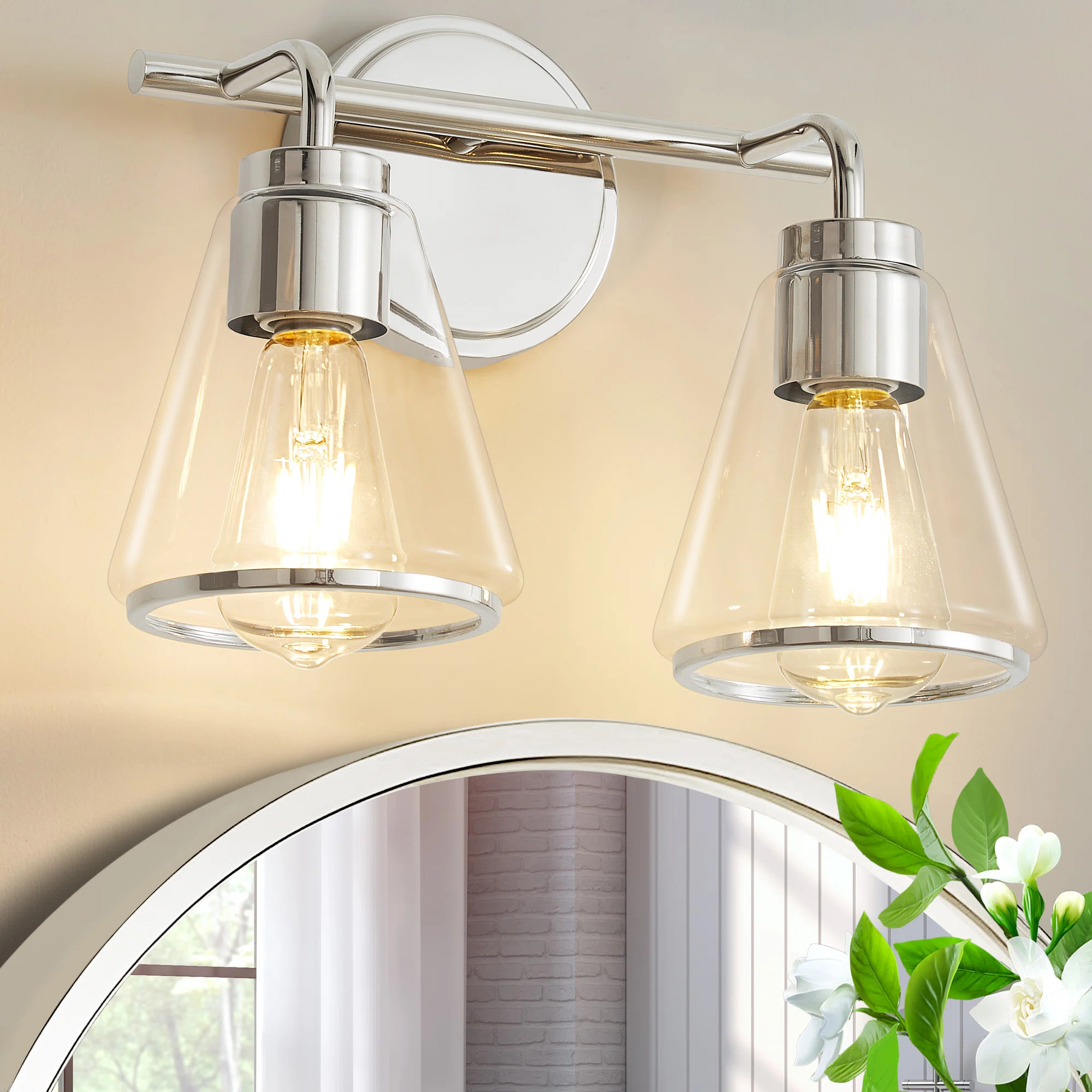 Breakwater Bay Modern Polished Nickel Dimmable Bathroom Vanity Light With Cone Clear Glass Shade ... | Wayfair North America