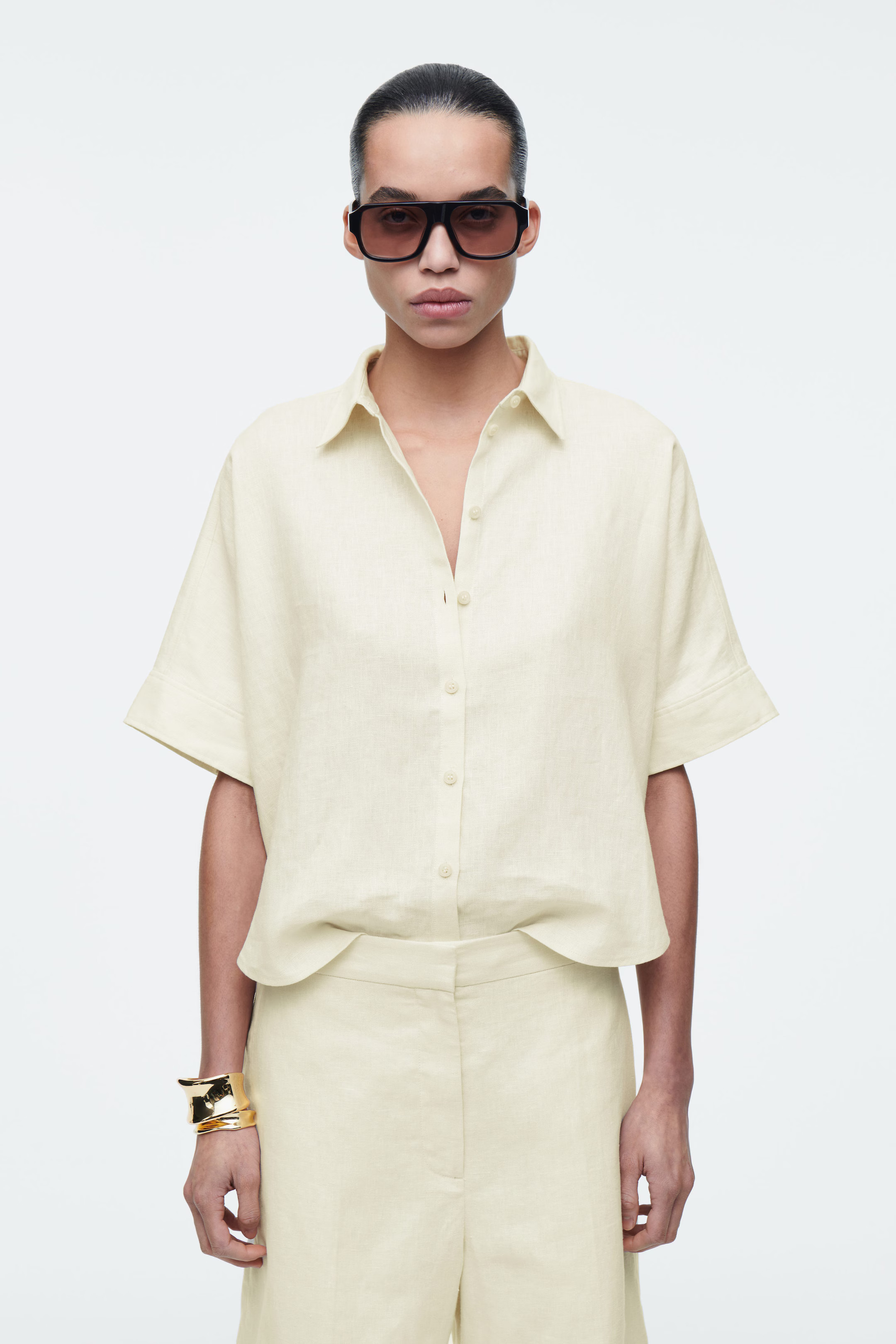 BOXY SHORT-SLEEVED LINEN SHIRT - BUTTER YELLOW | COS UK