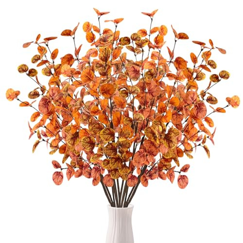 Obbsie 12pcs Artificial Eucalyptus Leaves Stems 30" Faux Fall Leaf Spray Plants Branches Autumn Decorations for Home Floral Arrangements Farmhouse Table Centerpiece Thanksgiving Decor | Amazon (US)