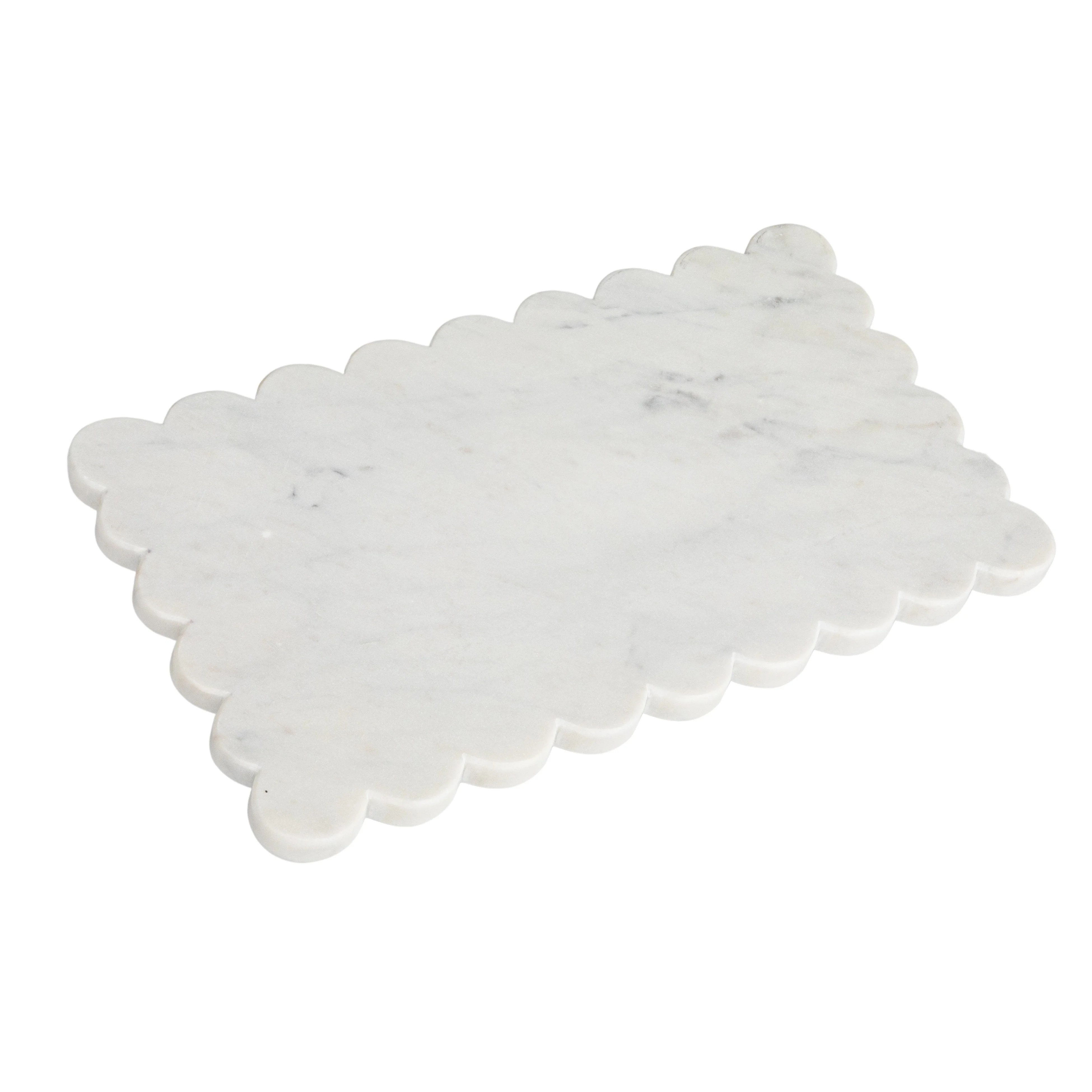Creative Co-Op Marble Cheese Board with Scalloped Edge, White | Walmart (US)