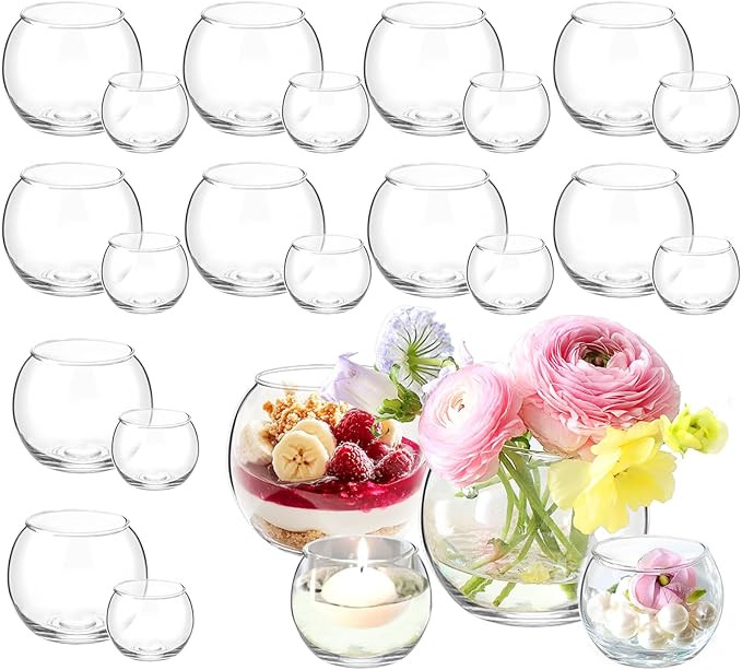 24 Pack Glass Bubble Vases,Small flower bud vases bulk,4"W x3"H Set of 12 Pcs Clear Bowl Vase,2.6... | Amazon (US)