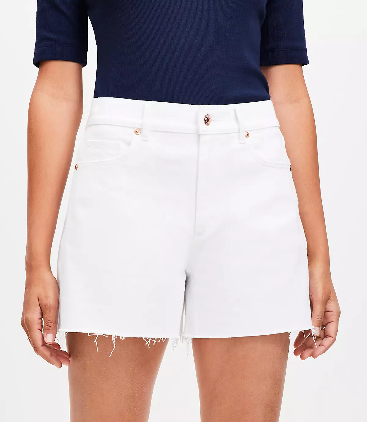 Fresh Cut High Rise Cut Off Denim Shorts in White | LOFT