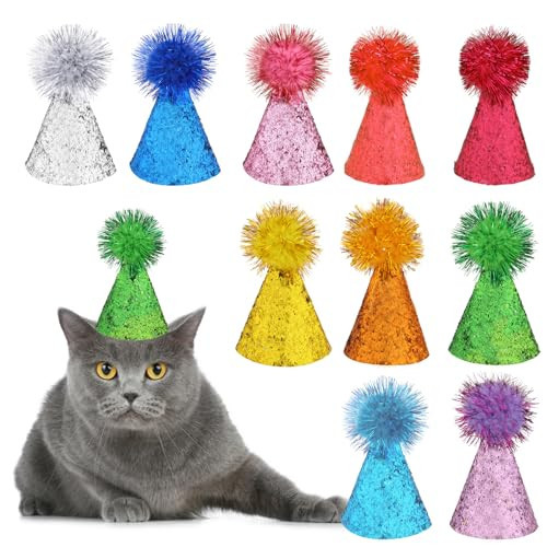 10 Packs Multi-Color Cat Birthday Hat Cute Dog Party Hats with Pom Poms Glitter Adjustable Mini Dog Birthday Party Hats for Kittens Rabbits Dogs Stuffed Animals Party Grooming Supplies | Amazon (US)