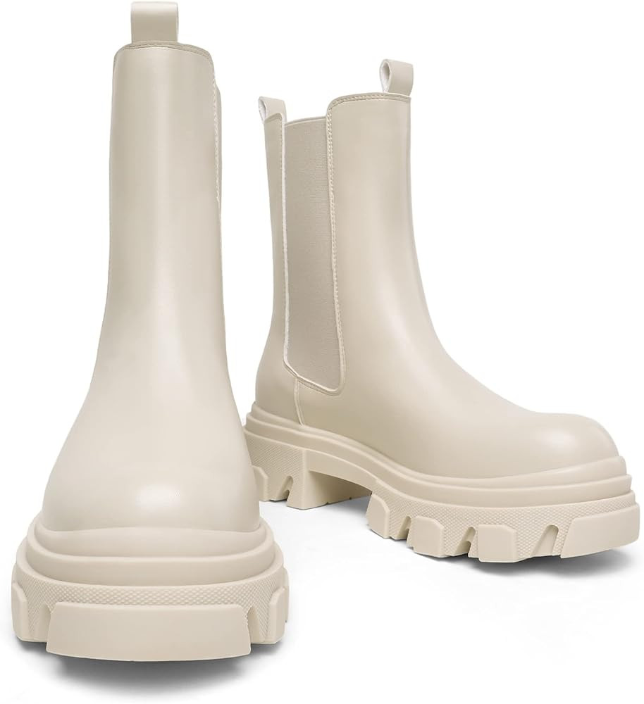 DREAM PAIRS Women's Platform Chelsea Boots Lug Sole Combat Mid Calf Slip On Chunky Ankle Booties | Amazon (US)