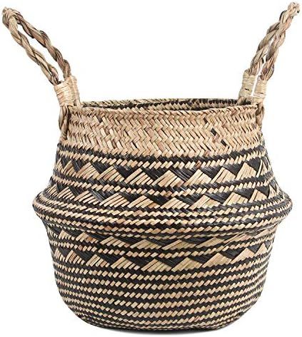 BlueMake Woven Seagrass Plant Basket with Handles,for Laundry, Picnic,Decorative Living,Laundry Room | Amazon (US)