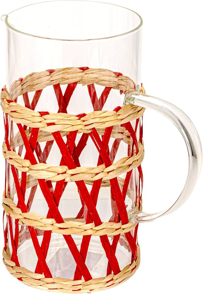Creative Co-Op Glass Pitcher with Woven Sleeve, Red and Natural | Amazon (US)