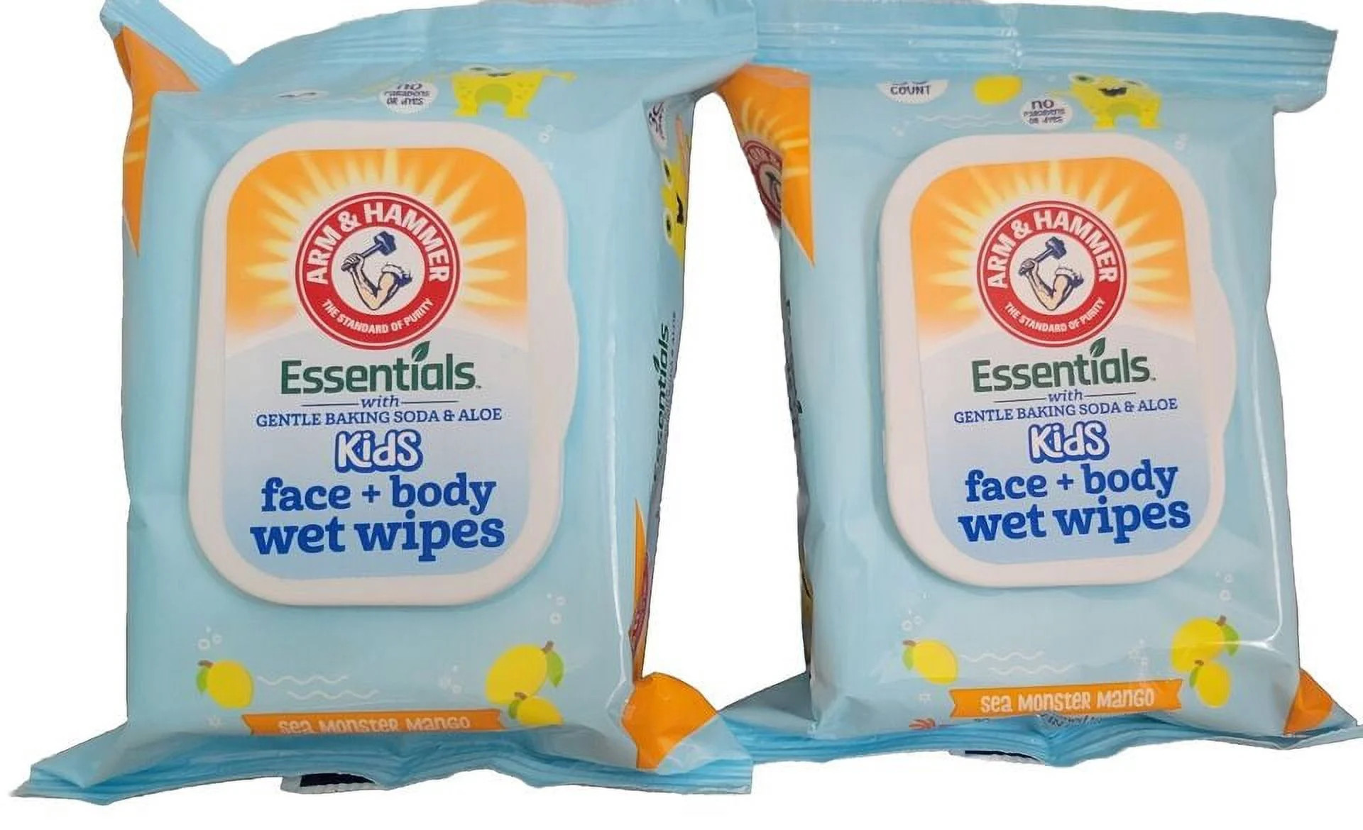 Arm & Hammer Essentials- Kids Face + Body Wet Wipes, Sea Monster Mango 30ct. (2 PACK) | Walmart (US)