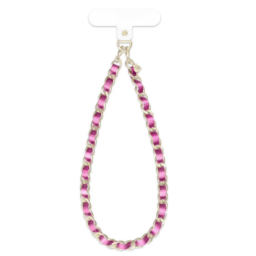 Metallic Pink Leather Chain Phone Charm | Velvet Caviar