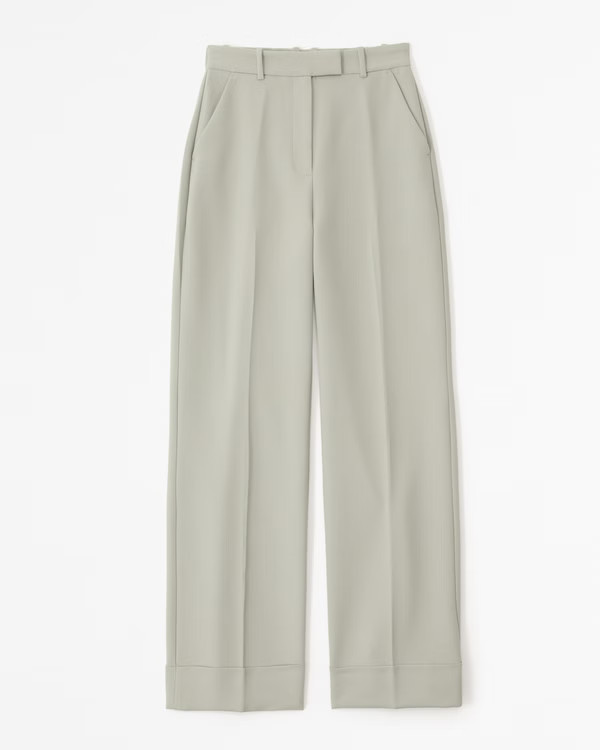 Cuffed Hem Tailored Wide Leg Pant | Abercrombie & Fitch (US)