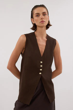KNOX BITTER CHOC LINEN VEST | DISSH