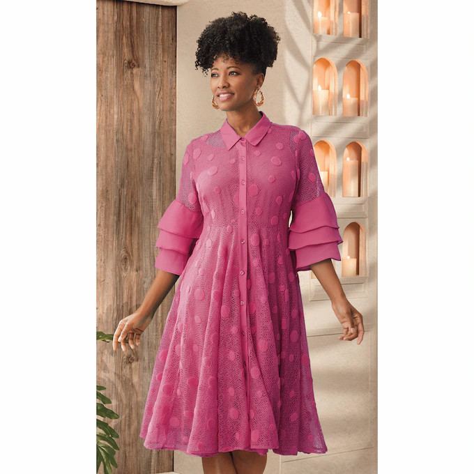 Textured-Dot Mesh Dress | Ashro