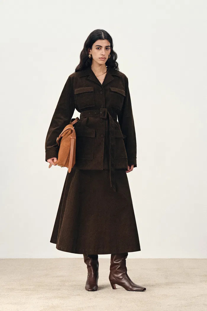 Geraldine Vintage Look Belted Jacket in Cotton Corduroy | Fabrique